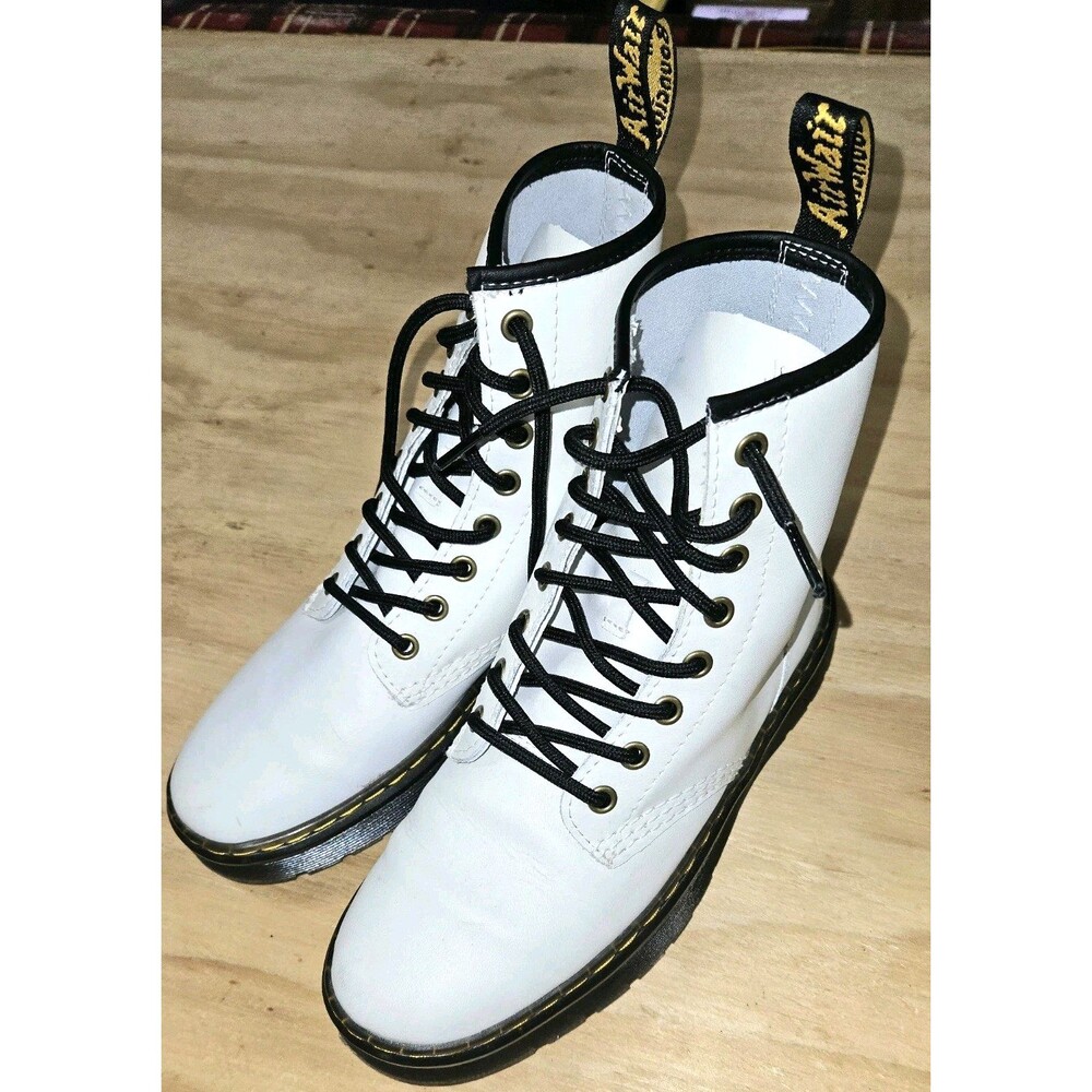 Dr. Martens Zavala White Leather Combat Boots AirWair Women's  Size 7 Docs